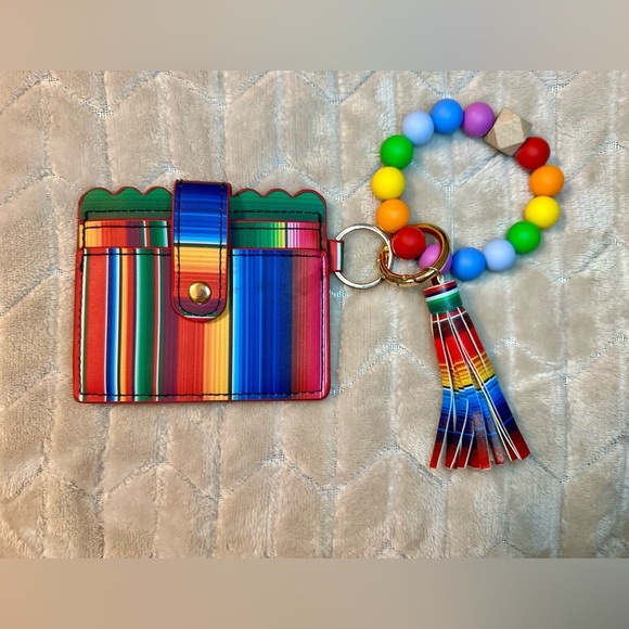 Serape Card Holder with Beaded Keychain Bracelet - Picture 2 of 5